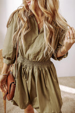 Elegante Gesmokte Mini Jurk met Kraag - Mini Dresses - Jurkjes.co