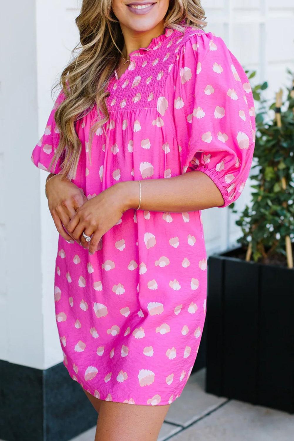 Elegante Jurk met Halve Pofmouwen en Print - Mini Dresses - Jurkjes.co