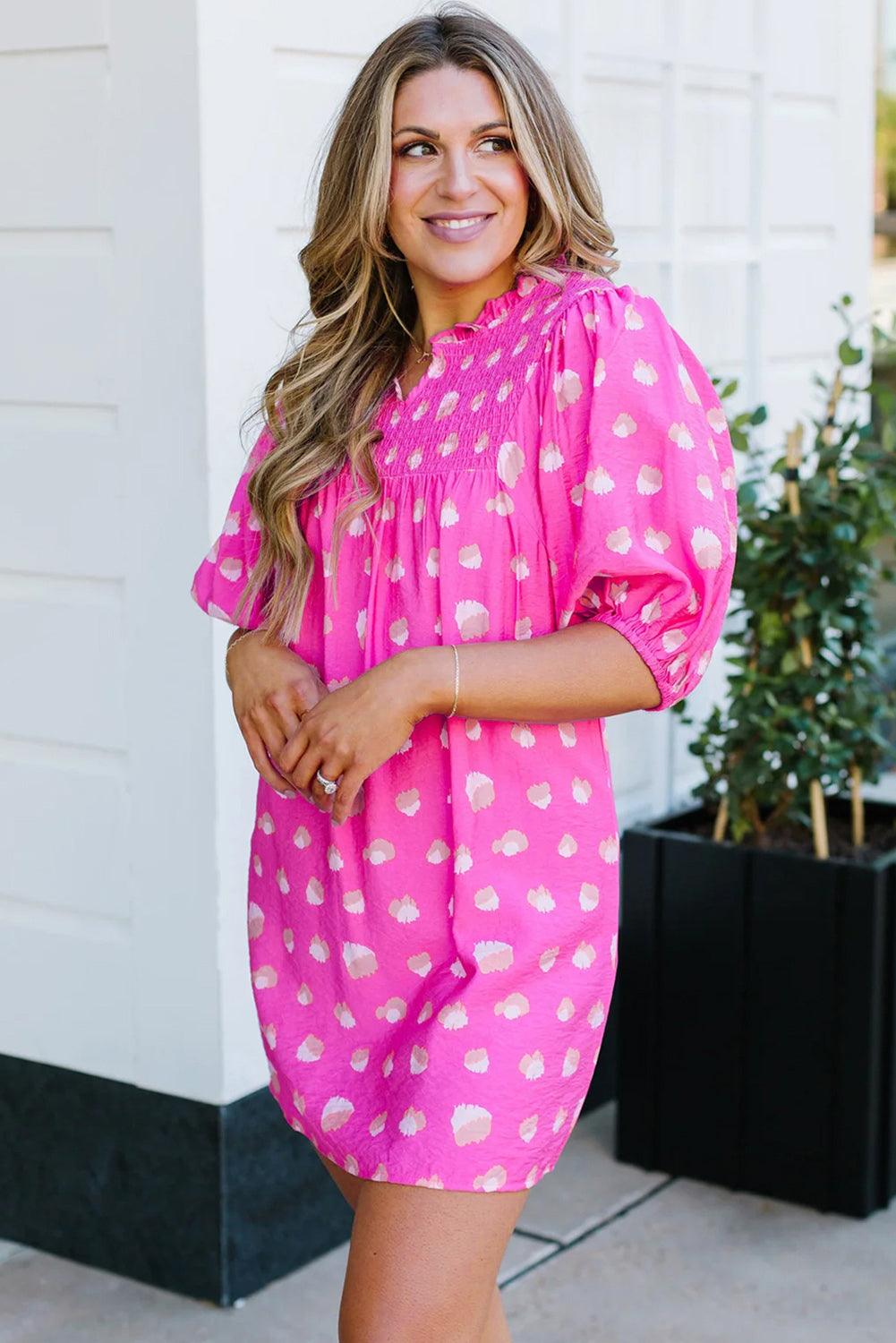 Elegante Jurk met Halve Pofmouwen en Print - Mini Dresses - Jurkjes.co