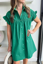 Elegante Korte Jurk met Ruches en Knoopsluiting - Mini Dresses - Jurkjes.co