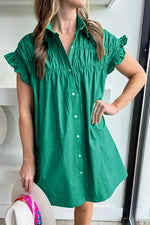 Elegante Korte Jurk met Ruches en Knoopsluiting - Mini Dresses - Jurkjes.co