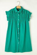 Elegante Korte Jurk met Ruches en Knoopsluiting - Mini Dresses - Jurkjes.co