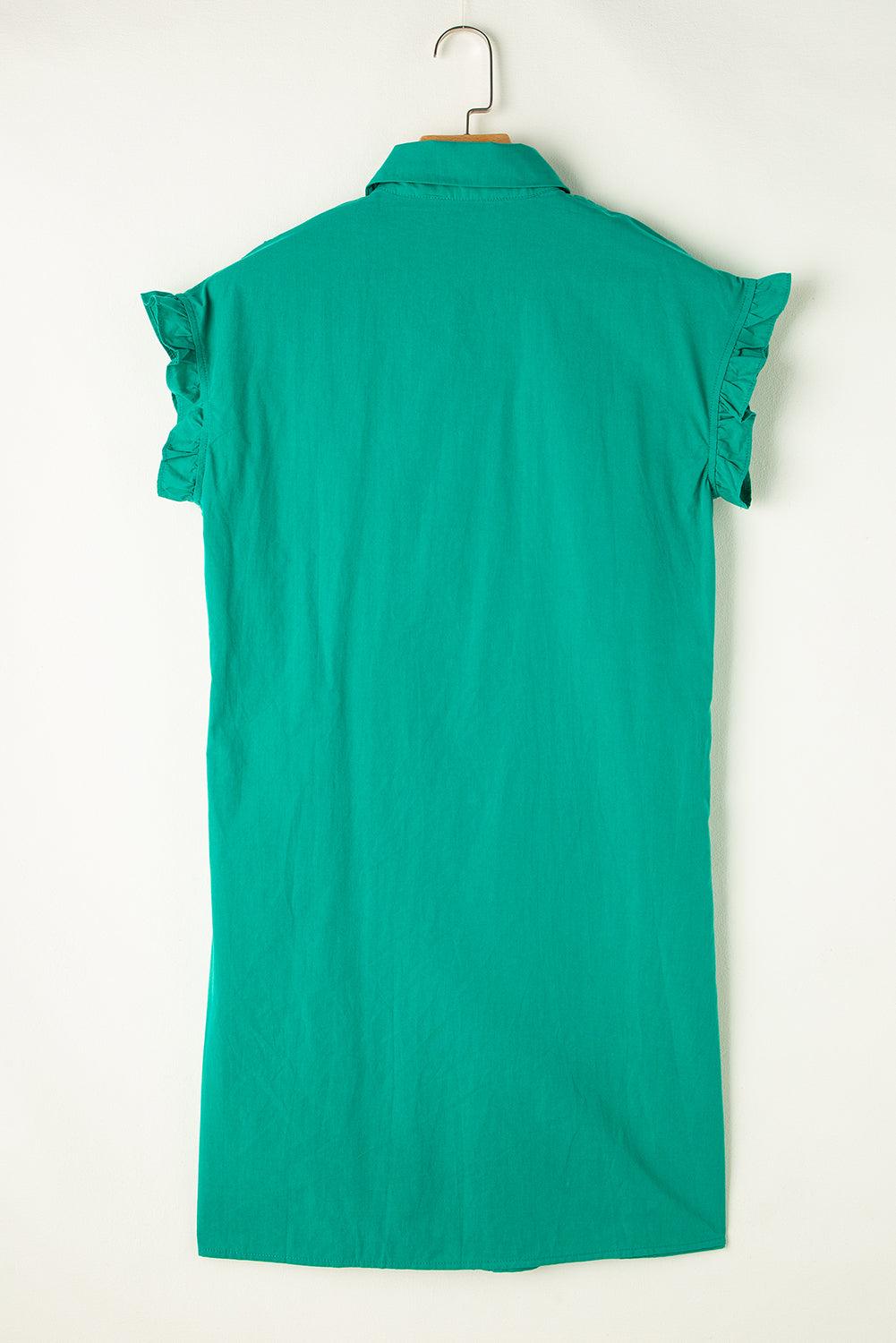 Elegante Korte Jurk met Ruches en Knoopsluiting - Mini Dresses - Jurkjes.co
