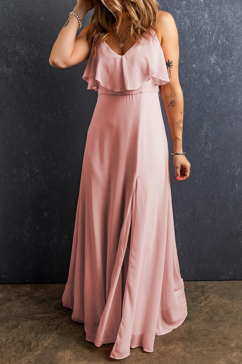 Elegante Lange Jurk met Spaghettibandjes en Split - Maxi Dresses - Jurkjes.co
