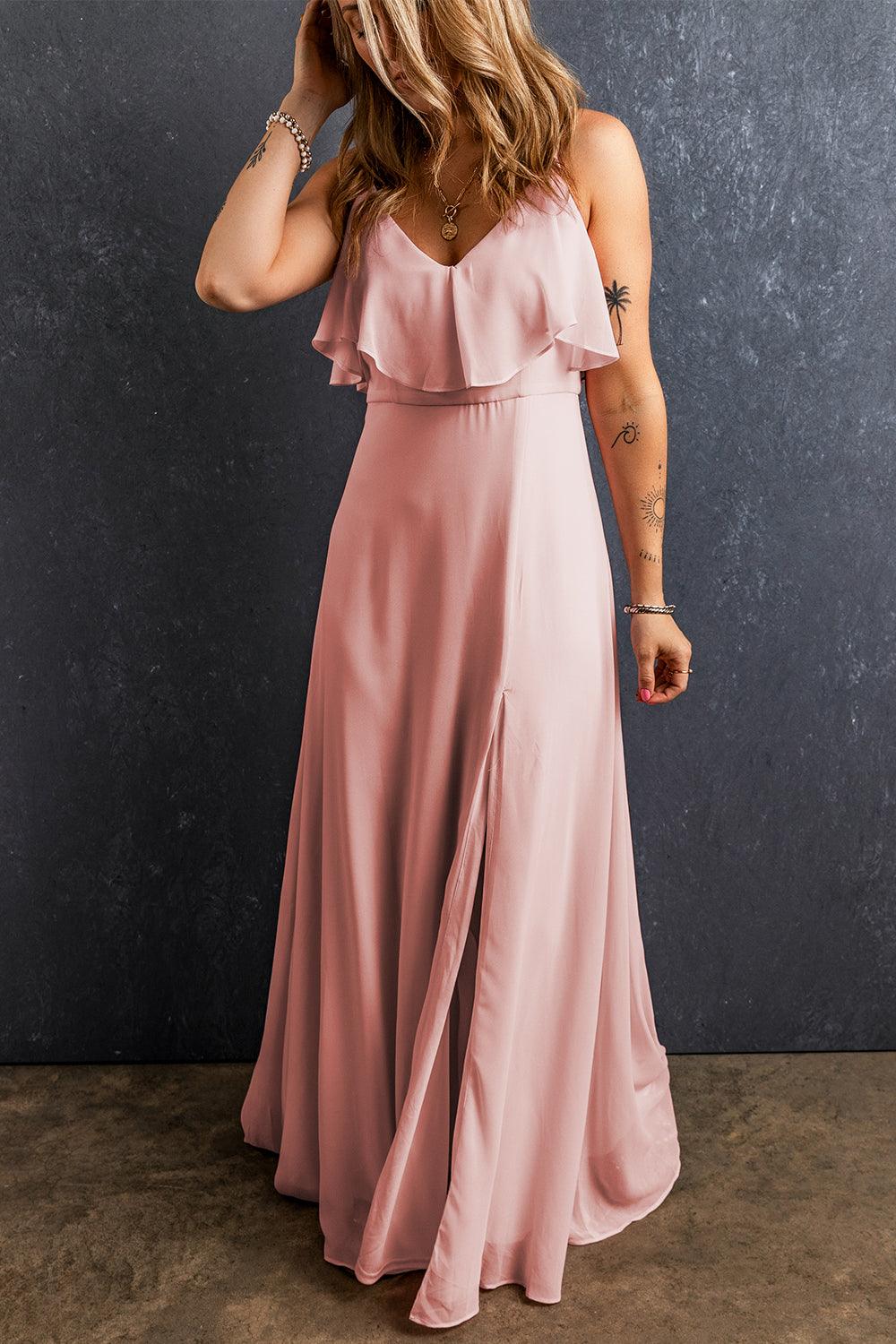 Elegante Lange Jurk met Spaghettibandjes en Split - Maxi Dresses - Jurkjes.co