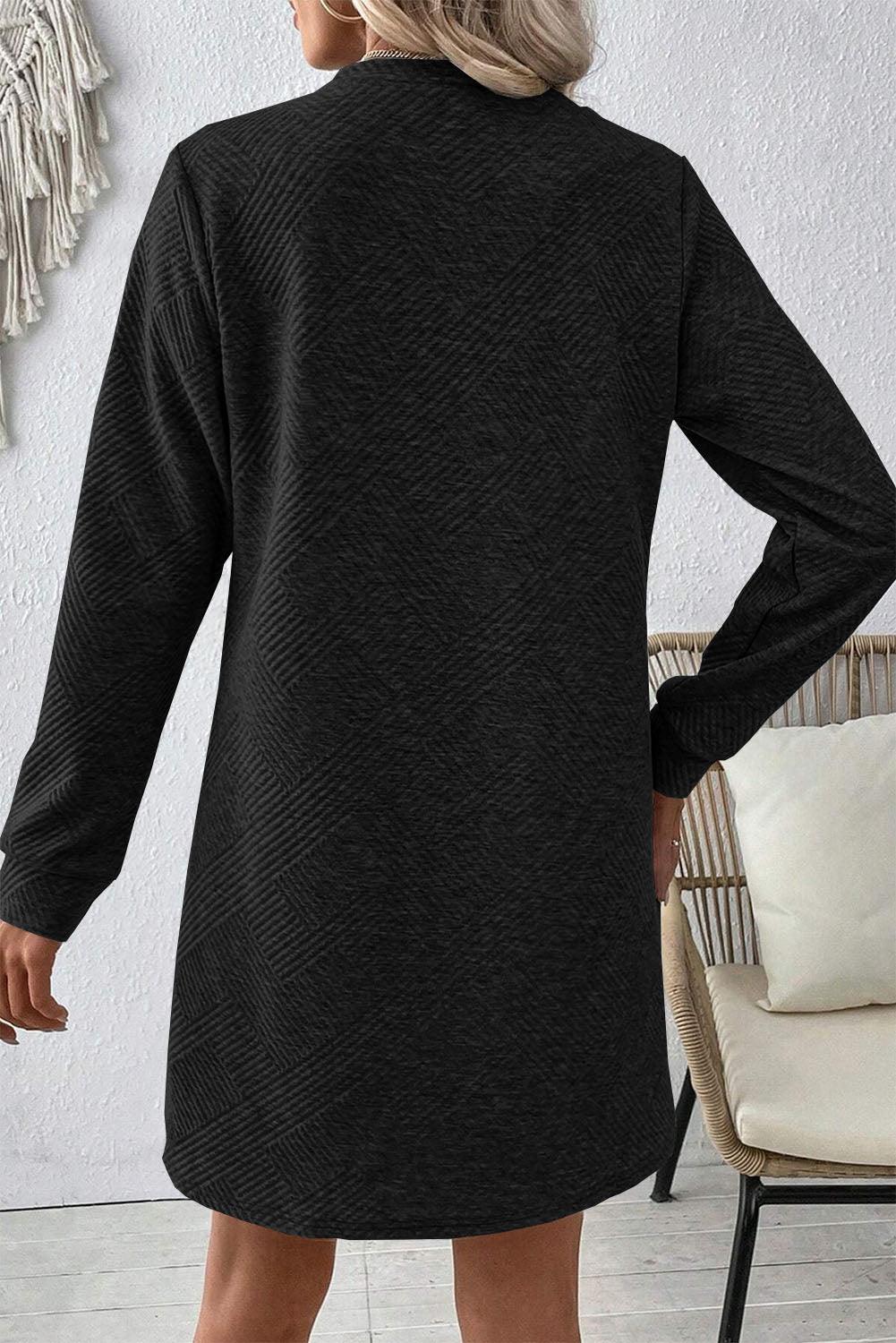 Elegante Lange Mouw Shift Jurk met Textuur - Mini Dresses - Jurkjes.co