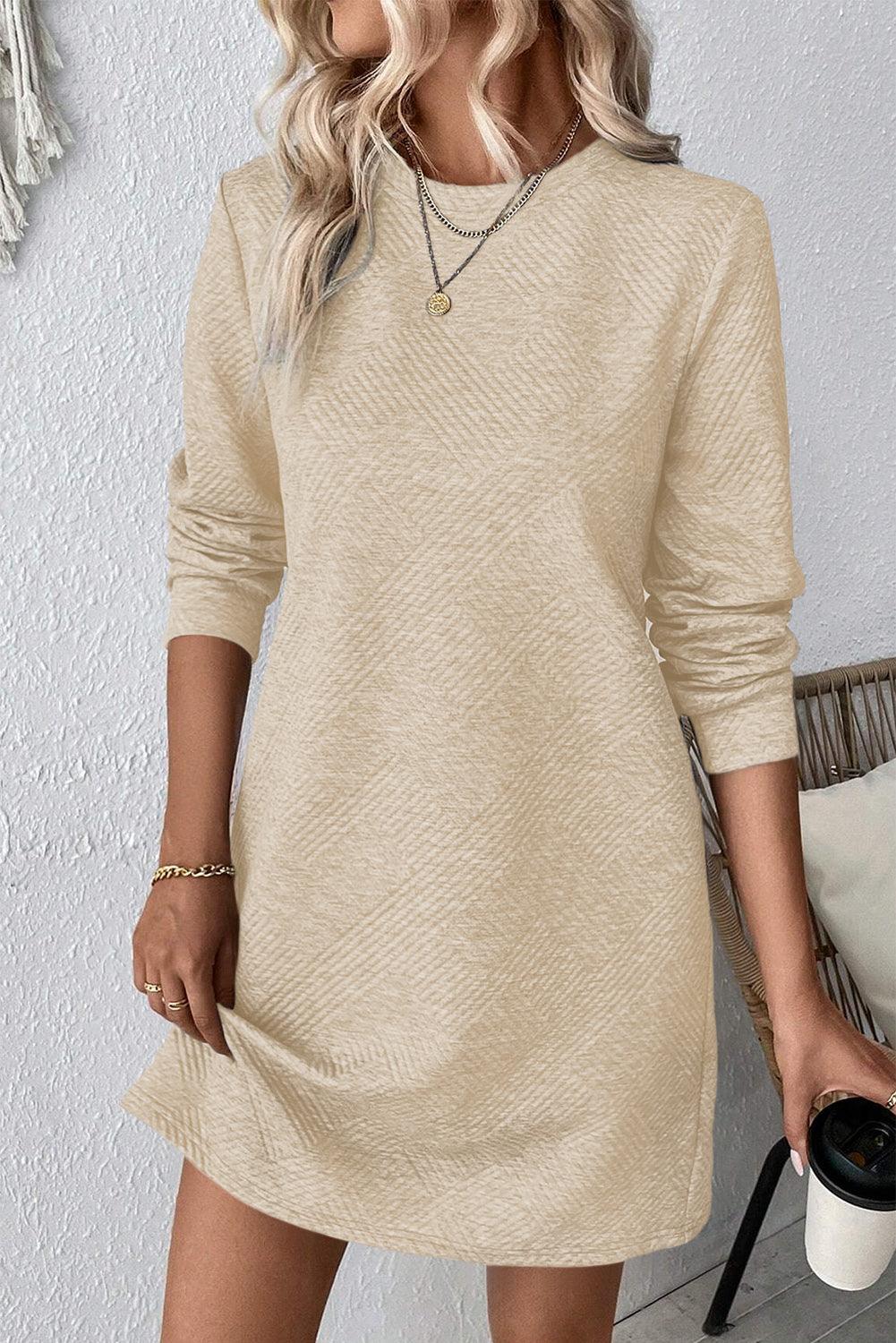 Elegante Lange Mouw Shift Jurk met Textuur - Mini Dresses - Jurkjes.co