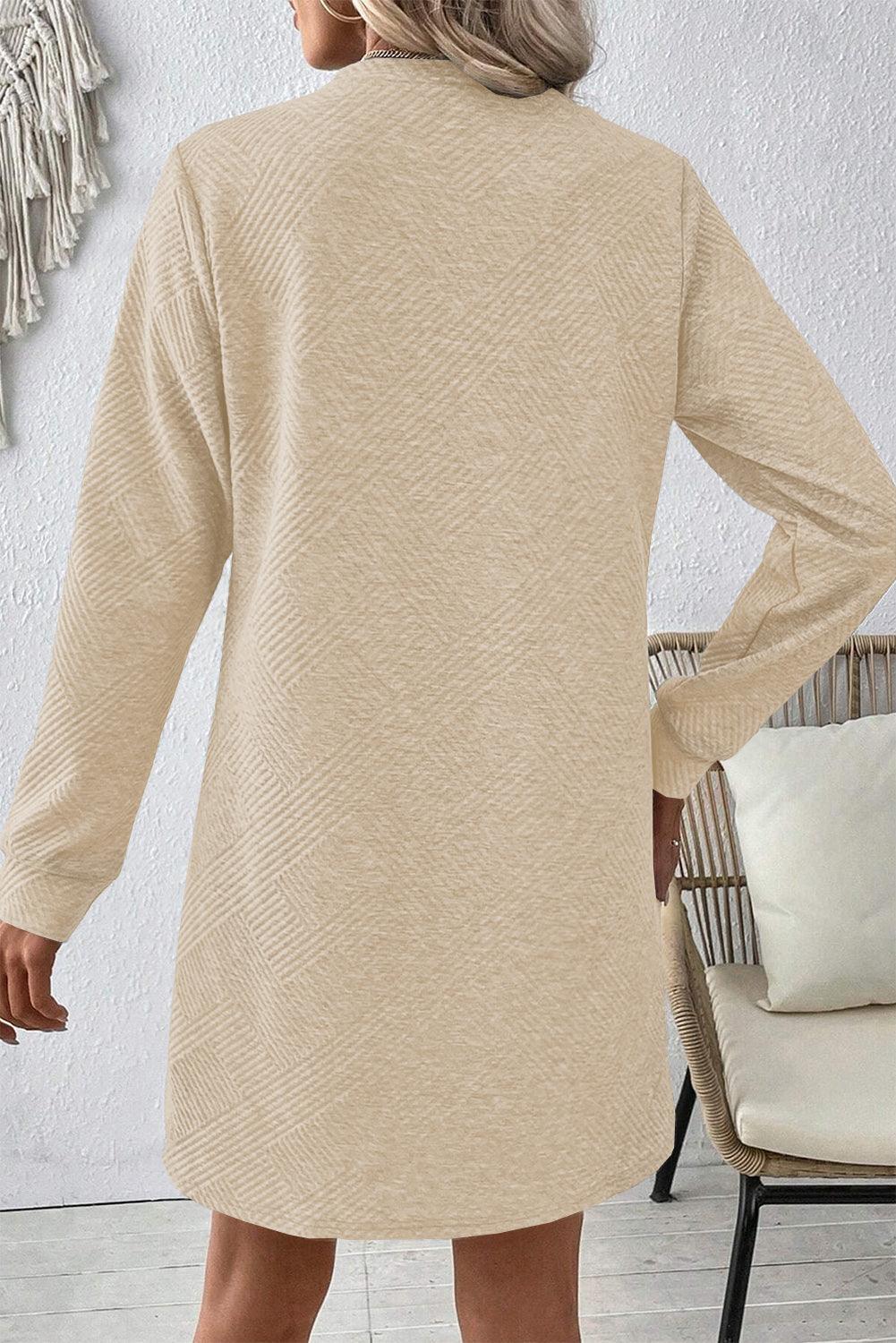 Elegante Lange Mouw Shift Jurk met Textuur - Mini Dresses - Jurkjes.co