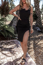 Elegante Midi Jurk met Split en Ruches - Midi Dresses - Jurkjes.co