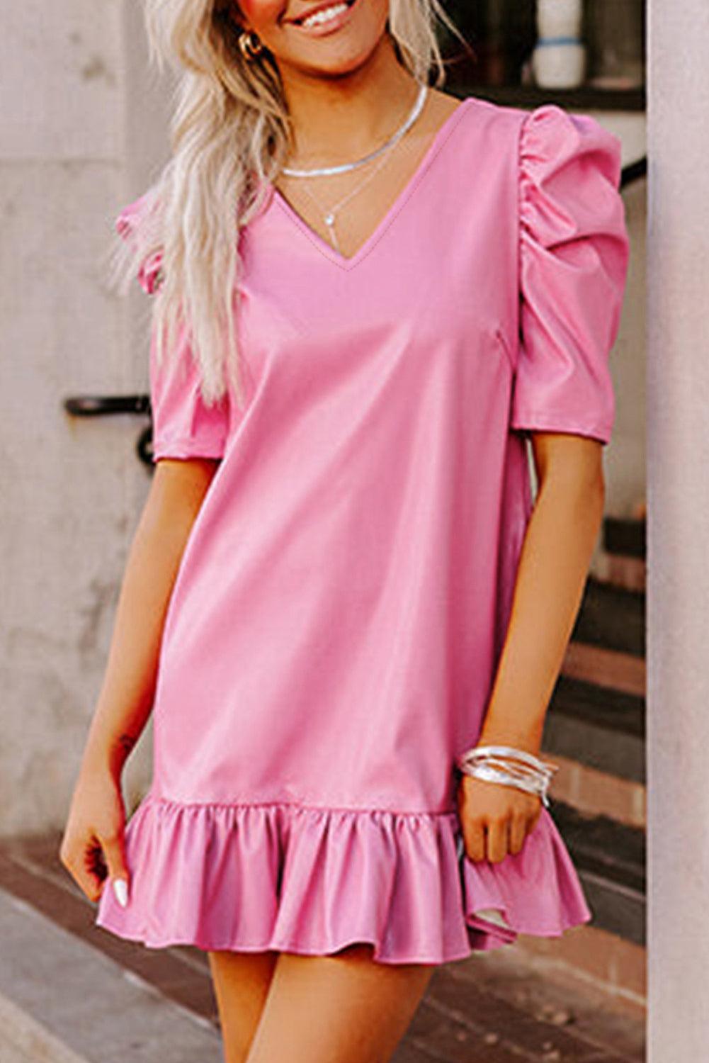 Elegante Pleather Mini Jurk met Ruches - Mini Dresses - Jurkjes.co