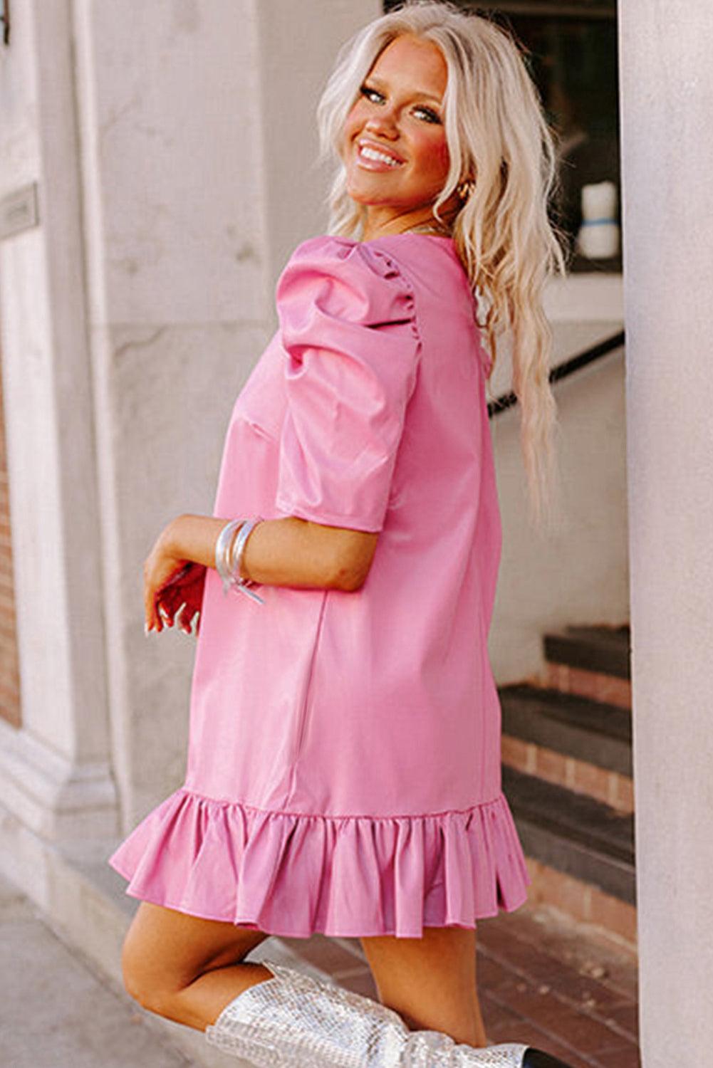 Elegante Pleather Mini Jurk met Ruches - Mini Dresses - Jurkjes.co