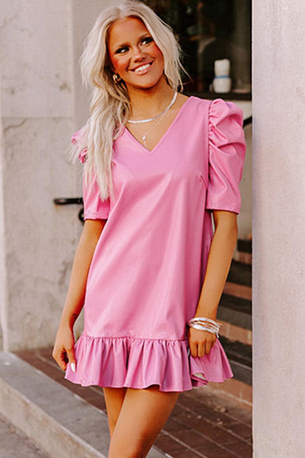 Elegante Pleather Mini Jurk met Ruches - Mini Dresses - Jurkjes.co