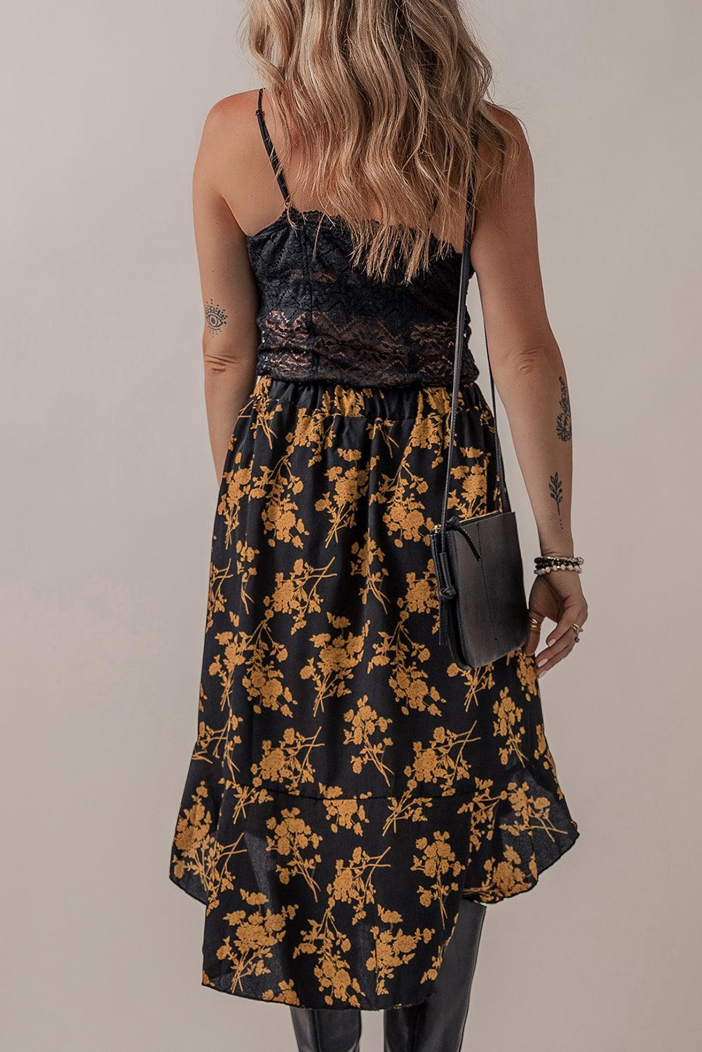 Elegante Rok met Bloemenprint en Knoopdetails - Skirts & Petticoat - Jurkjes.co
