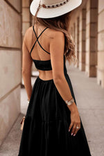 Elegante Rugloze Maxi Jurk met Gelaagde Rok - Maxi Dresses - Jurkjes.co