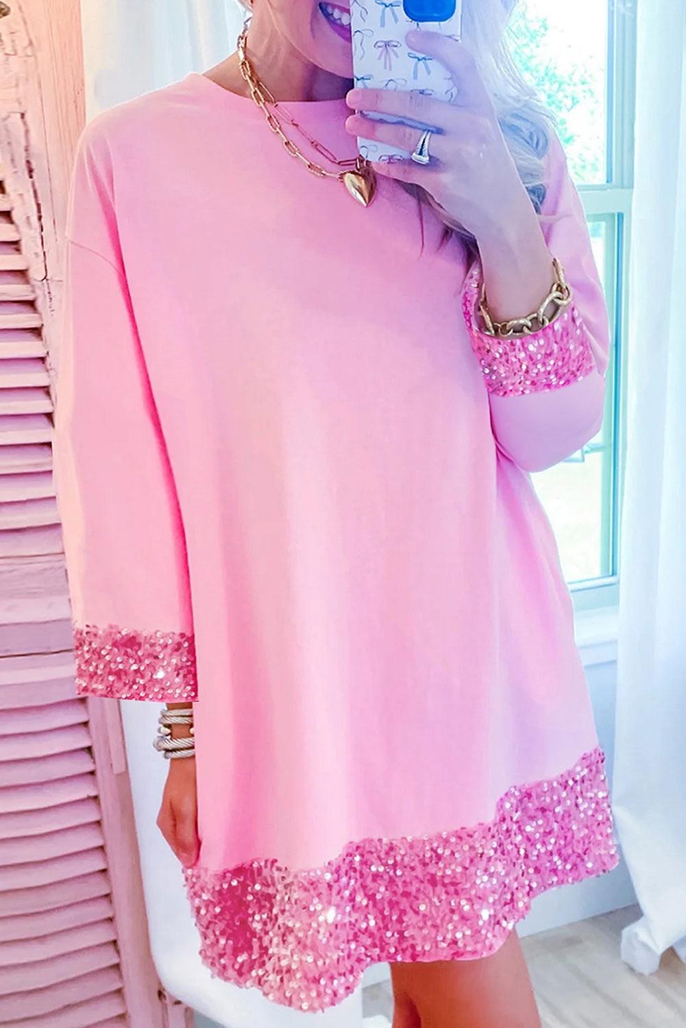 Elegante Shift Jurk met Pailletten en Armbandmouwen - Mini Dresses - Jurkjes.co