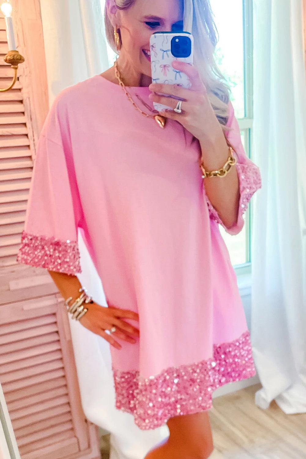 Elegante Shift Jurk met Pailletten en Armbandmouwen - Mini Dresses - Jurkjes.co