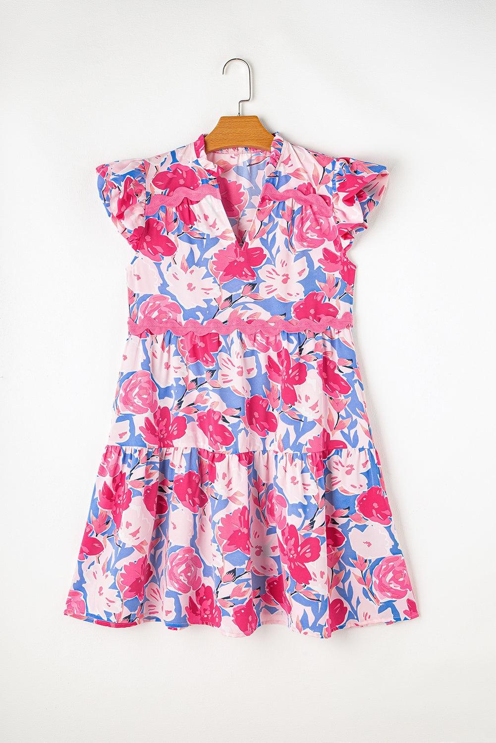Elegante V-Hals Jurk met Ric Rac en Vlindermouwen - Floral Dresses - Jurkjes.co