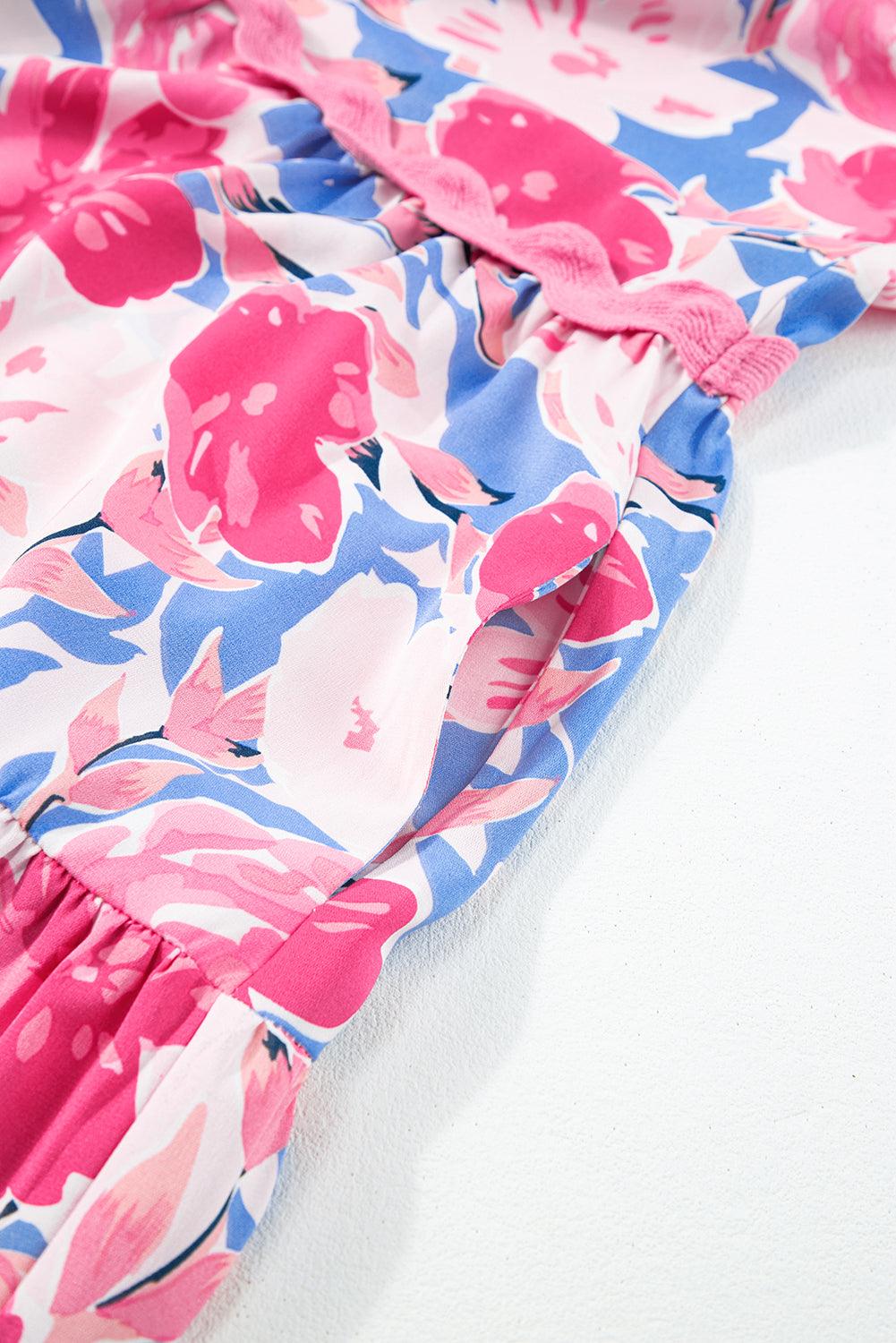 Elegante V-Hals Jurk met Ric Rac en Vlindermouwen - Floral Dresses - Jurkjes.co