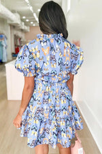 Elegante Vlinderprint Jurk met Pofmouwen - Mini Dresses - Jurkjes.co