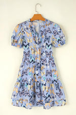 Elegante Vlinderprint Jurk met Pofmouwen - Mini Dresses - Jurkjes.co