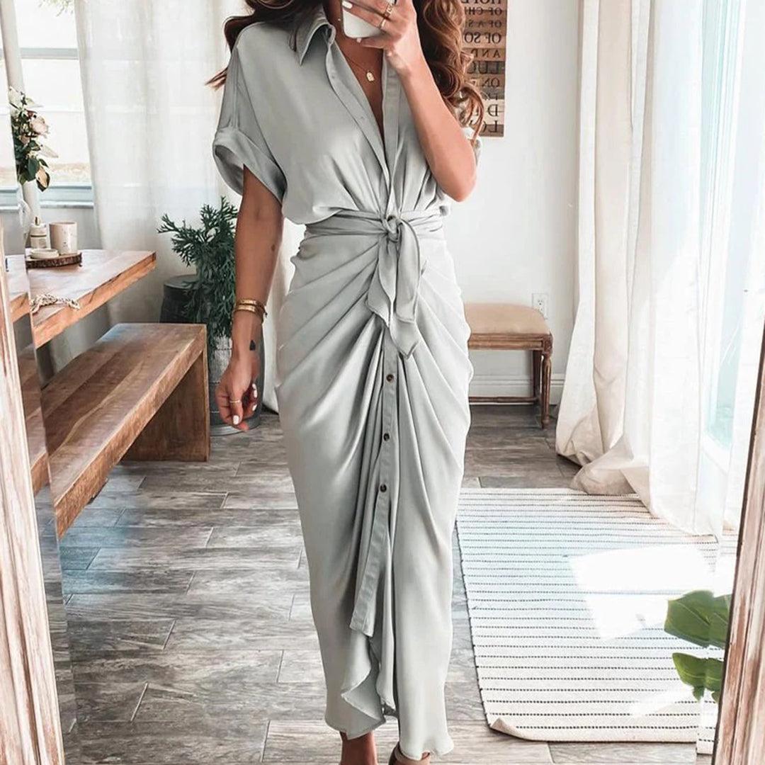 Enkellange Jurk met Ruches en Knoopsluiting - Dresses - Jurkjes.co