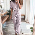 Enkellange Jurk met Ruches en Knoopsluiting - Dresses - Jurkjes.co