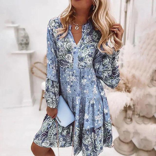 Feestjurk met Bloemenprint en V-hals - Dresses - Jurkjes.co