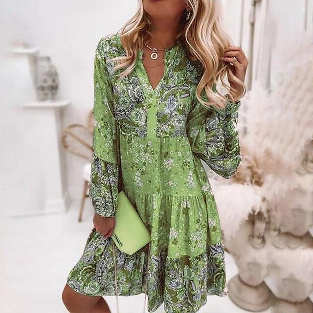 Feestjurk met Bloemenprint en V-hals - Dresses - Jurkjes.co