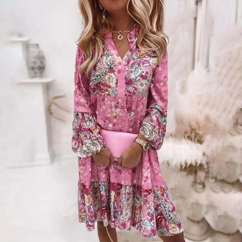 Feestjurk met Bloemenprint en V-hals - Dresses - Jurkjes.co