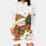 Feestjurk met Sneeuwpopprint - Women Winter Dress - Jurkjes.co