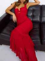 Fishtail Jurk met V-hals en Plooirok - Maxi Dresses - Jurkjes.co