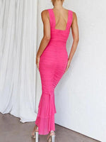 Fishtail Jurk met V-hals en Plooirok - Maxi Dresses - Jurkjes.co