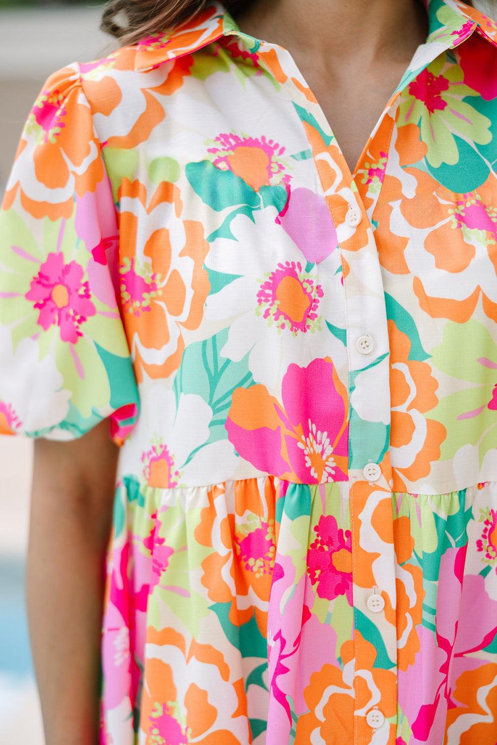 Floral Babydoll Jurk met Pofmouwen en Kraag - Floral Dresses - Jurkjes.co