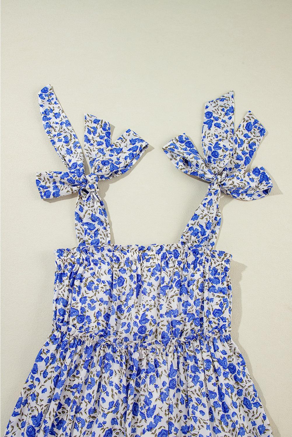 Floral Babydoll Jurk met Strikbandjes - Floral Dresses - Jurkjes.co