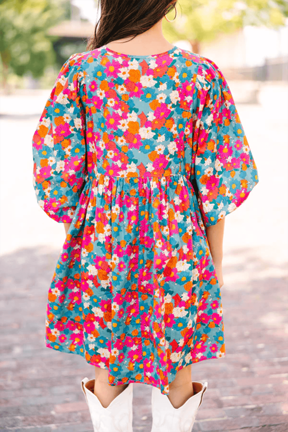 Florale Babydoll Jurk met Strik en Pofmouwen - Floral Dresses - Jurkjes.co
