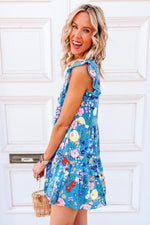 Florale Jurk met Ruches en Fladdermouwen - Floral Dresses - Jurkjes.co
