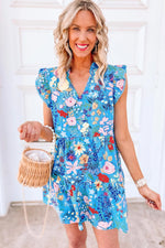 Florale Jurk met Ruches en Fladdermouwen - Floral Dresses - Jurkjes.co