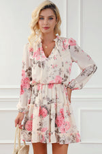 Florale Ruche Mini Jurk met Tailleband - Mini Dresses - Jurkjes.co