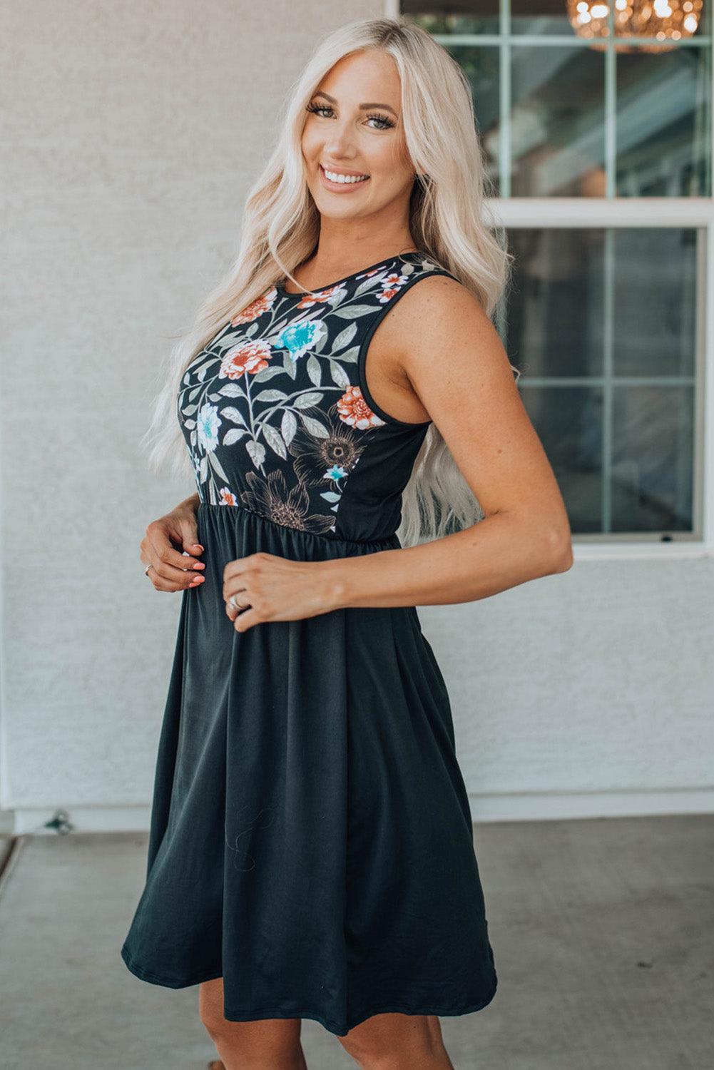 Florale Top Mouwloze Mini-Jurk - Midi Dresses - Jurkjes.co