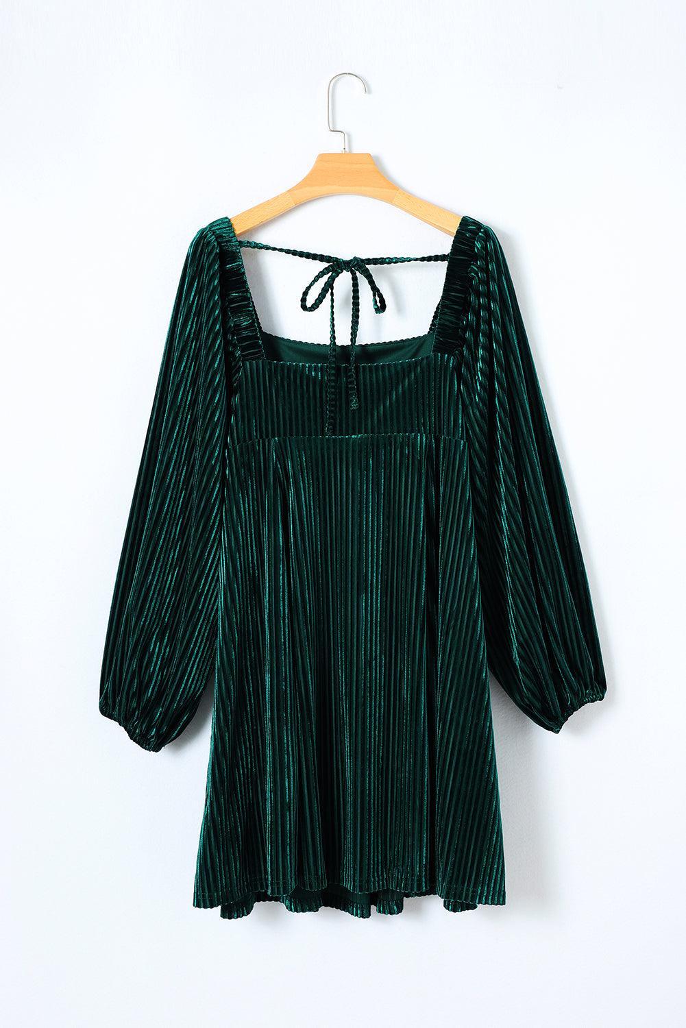 Fluwelen Babydoll Jurk met Vierkante Hals - Mini Dresses - Jurkjes.co