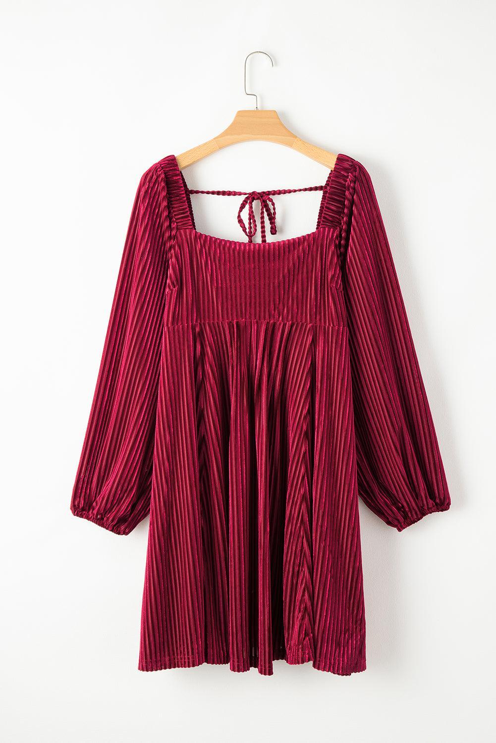 Fluwelen Babydoll Jurk met Vierkante Hals - Mini Dresses - Jurkjes.co