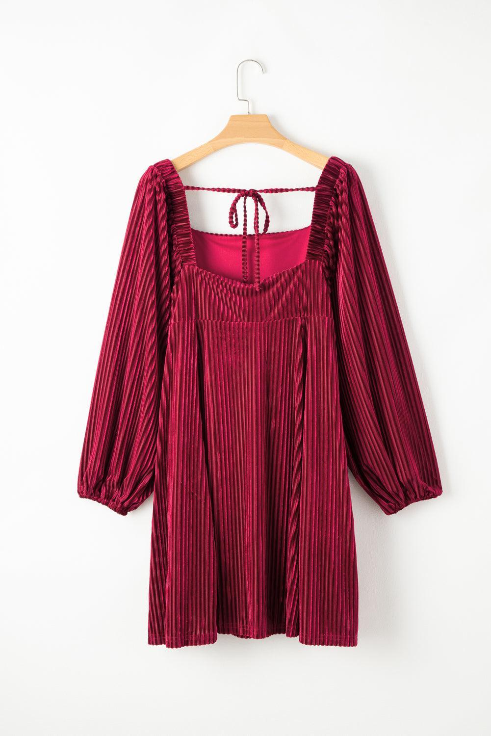 Fluwelen Babydoll Jurk met Vierkante Hals - Mini Dresses - Jurkjes.co