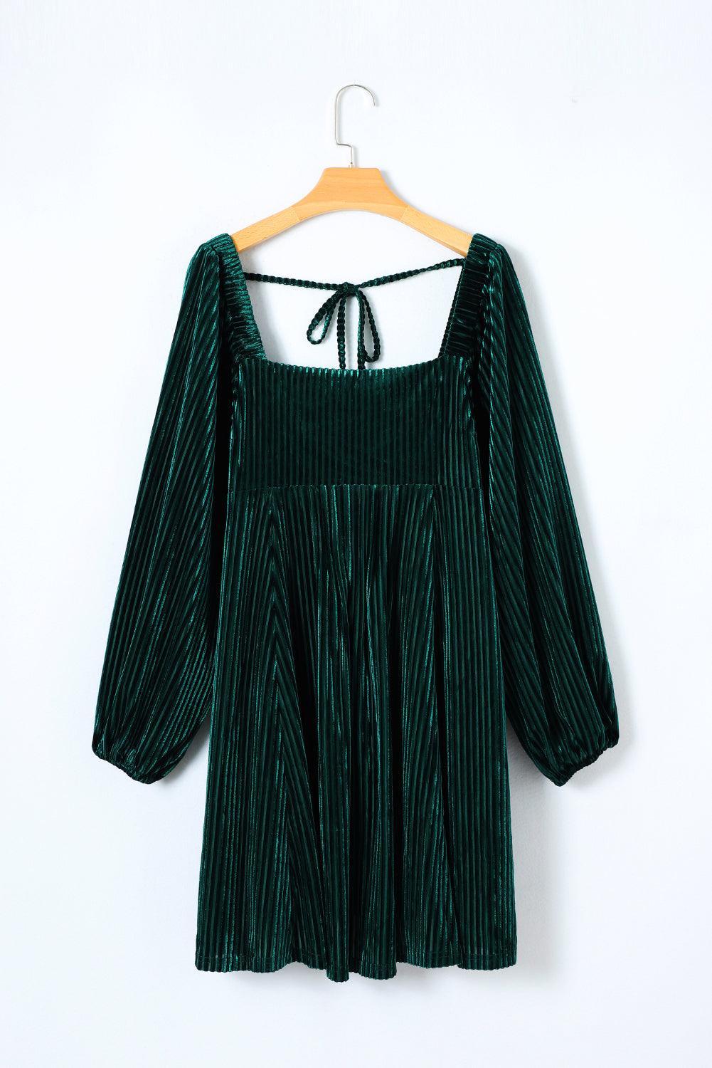 Fluwelen Babydoll Jurk met Vierkante Hals - Mini Dresses - Jurkjes.co