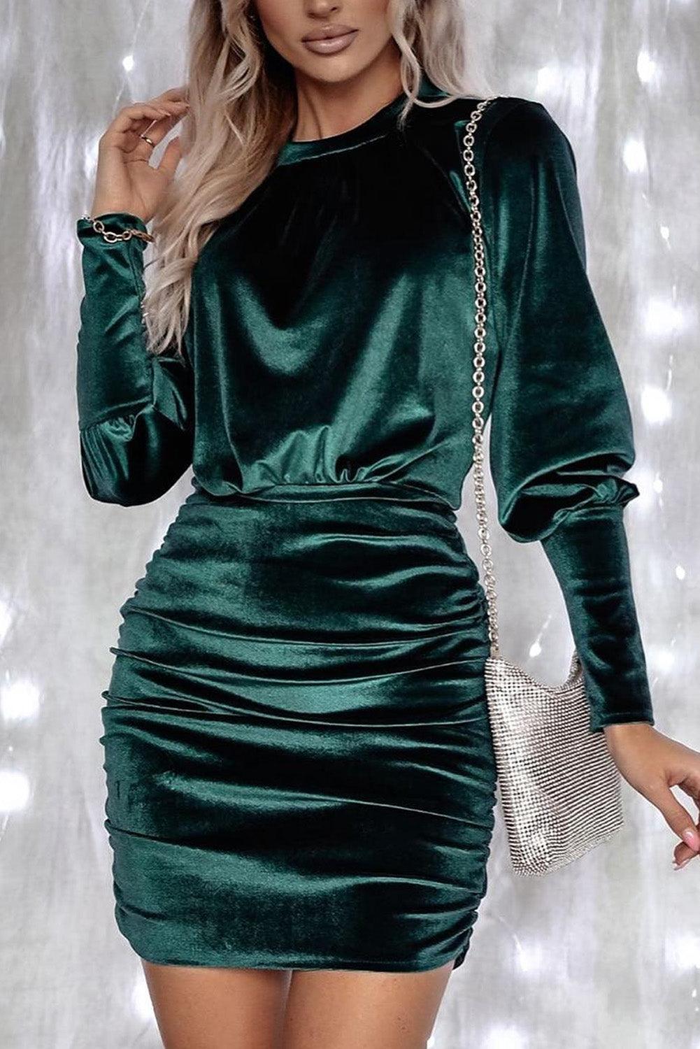 Fluwelen Bodycon Jurk met Pofmouw - Bodycon Dresses - Jurkjes.co