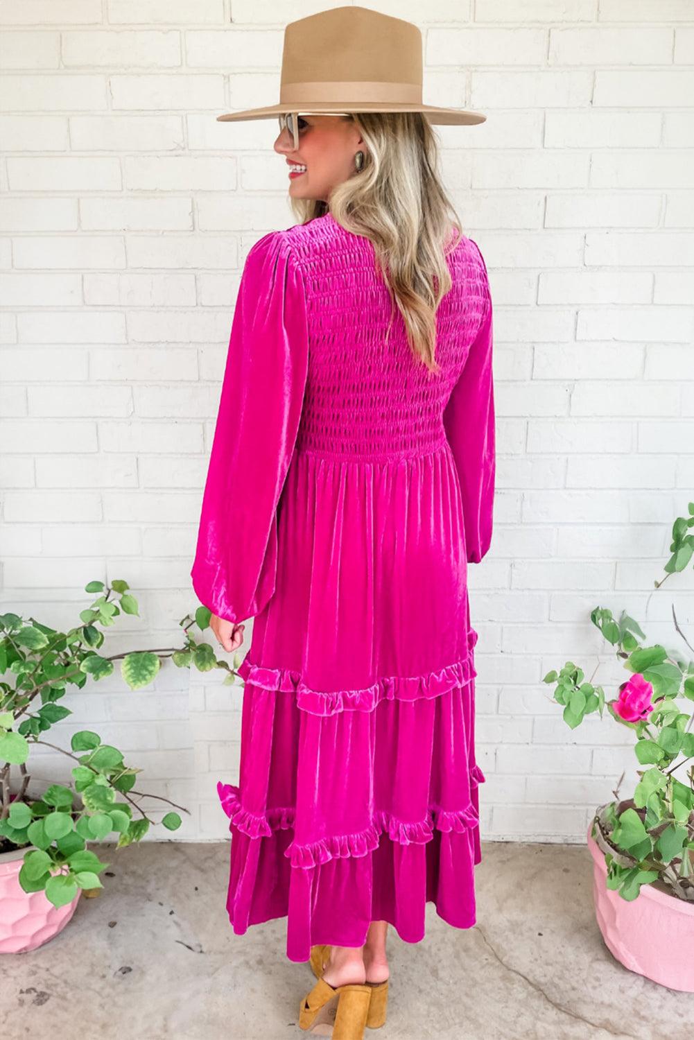 Fluwelen Maxi Jurk met Ruches en V-Hals - Plus Size Dresses - Jurkjes.co