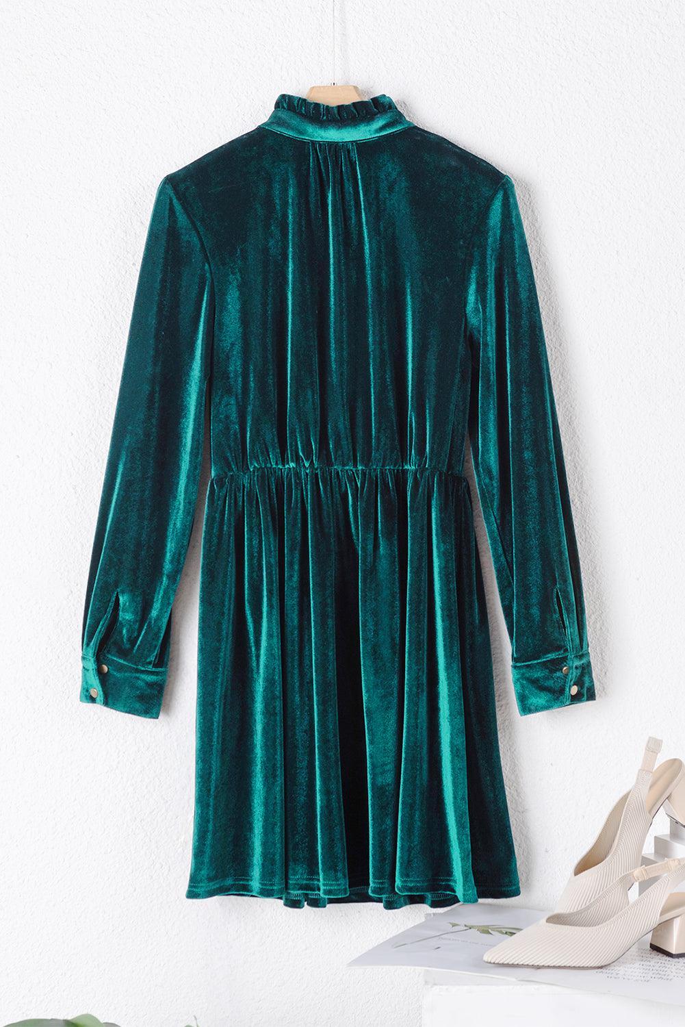 Fluwelen Mini Jurk met Ruches en Knopen - Mini Dresses - Jurkjes.co