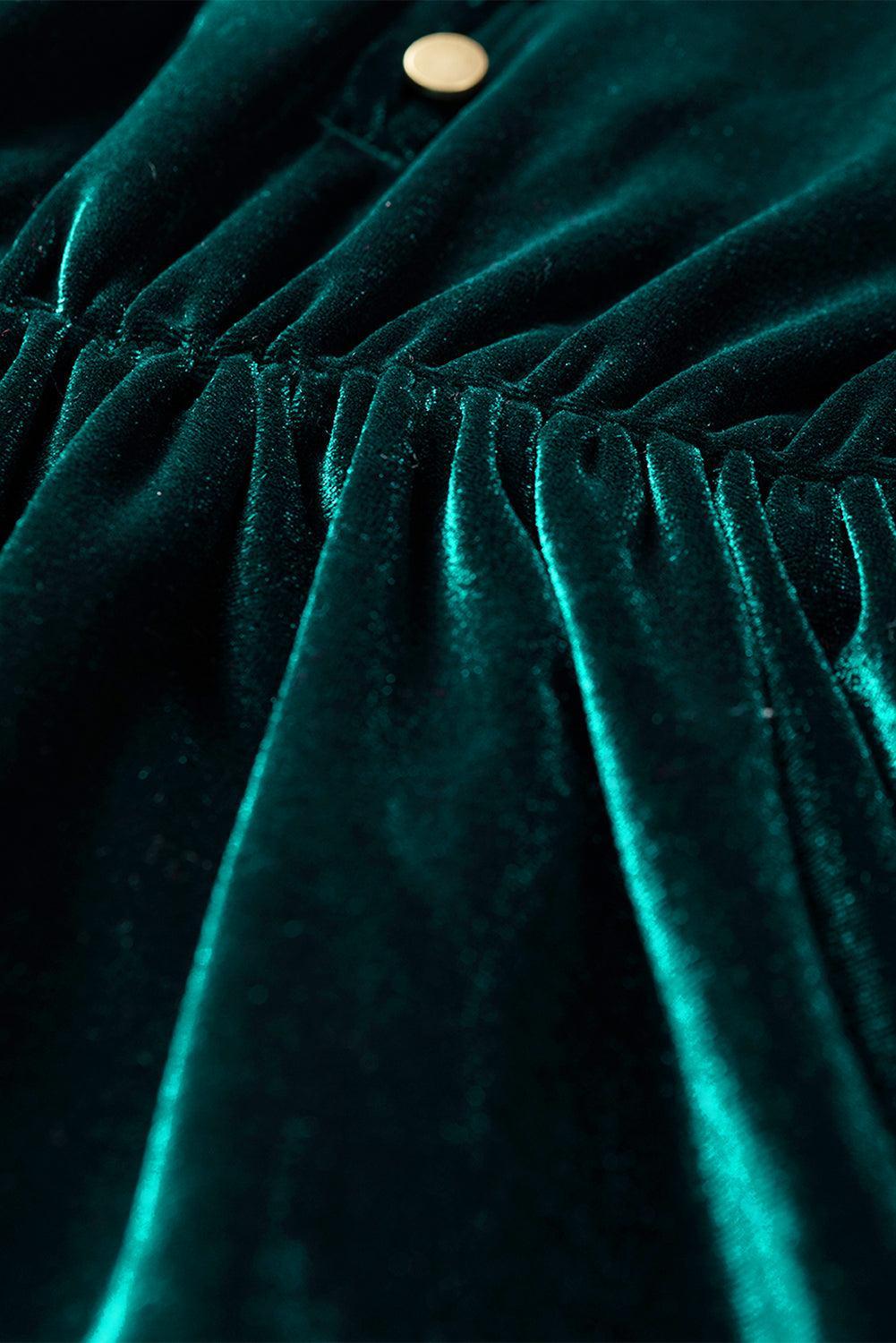 Fluwelen Mini Jurk met Ruches en Knopen - Mini Dresses - Jurkjes.co