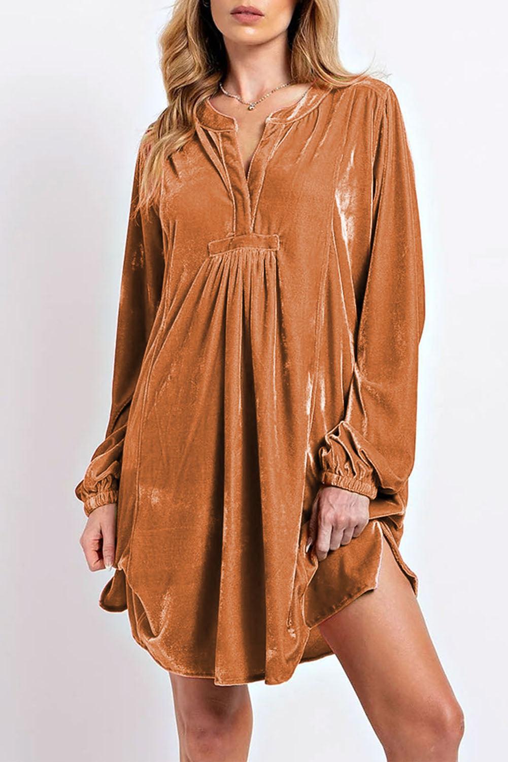 Fluwelen Tuniekjurk met Gespleten Hals - Mini Dresses - Jurkjes.co
