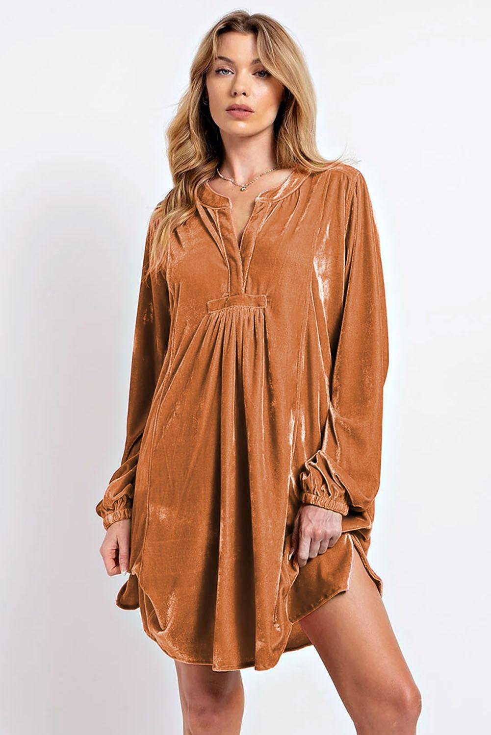 Fluwelen Tuniekjurk met Gespleten Hals - Mini Dresses - Jurkjes.co
