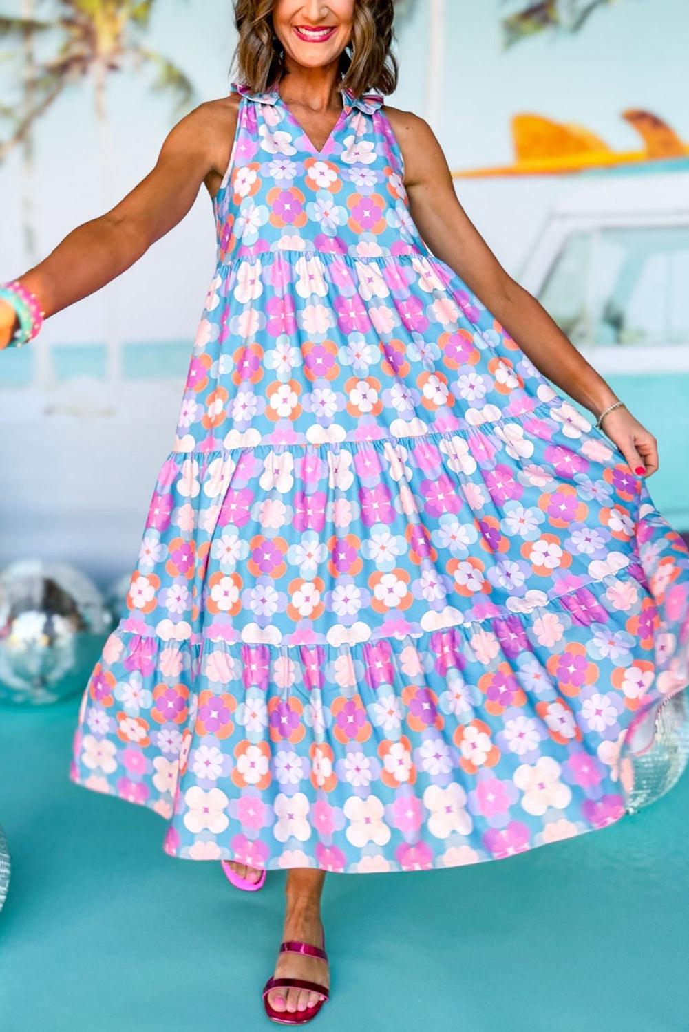 Frivole Mouwloze Maxi Jurk met Bloemenprint - Maxi Dresses - Jurkjes.co
